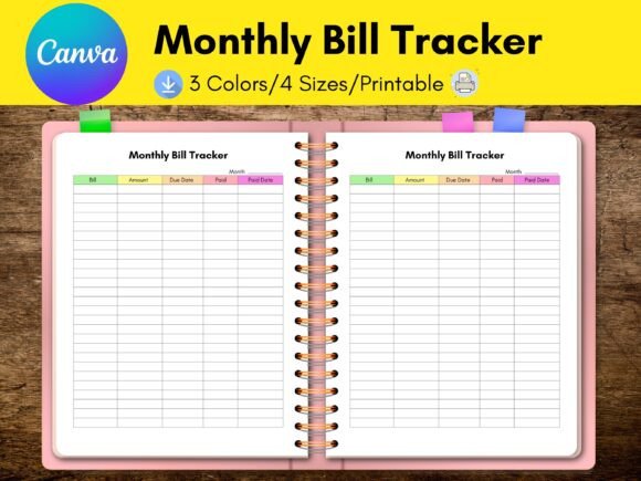 Download Monthly Bill Tracker,Bill Planner Canva - Month Collection