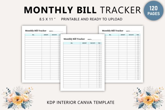 Download Editable Monthly Bill Tracker Canva - Month Collection