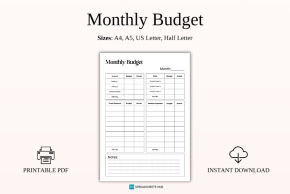 Download Fixed &amp; Variable Monthly Budget PDF - Month Collection