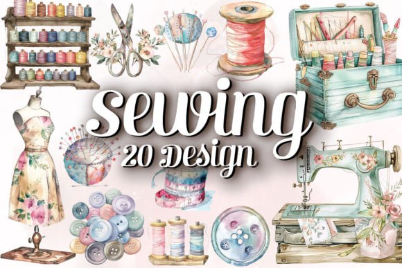 Download Watercolor Sewing Clipart Bundle - Sewing Collection