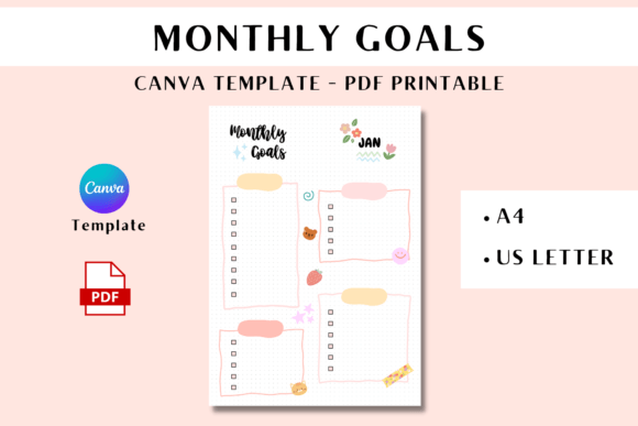 Download Monthly Goals Planner Printable &amp; Canva - Month Collection