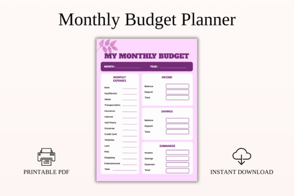 Download Modern Monthly Budget Planner Printable - Month Collection