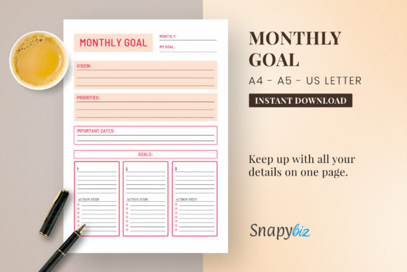 Download Monthly Goals Planner | Printable - Month Collection
