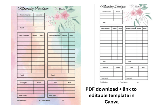 Download Monthly Budget Planner Page - Month Collection