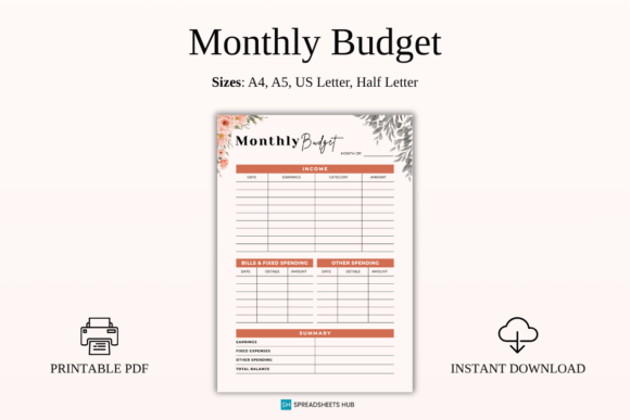 Download Aesthetic Floral Monthly Budget PDF - Month Collection