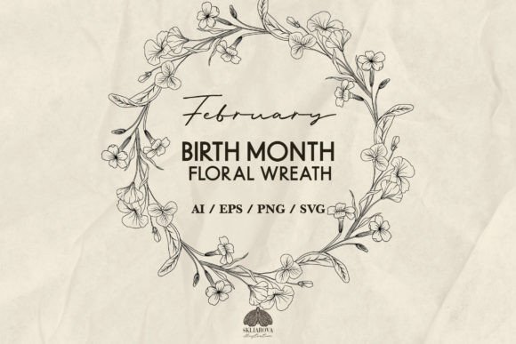 Download February Birth Month Flower Wreath SVG - Month Collection