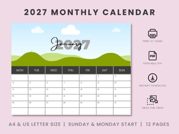 Download 2027 Monthly Custom Canva Frame Calendar - Month Collection