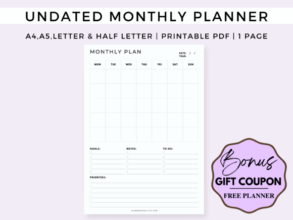 Download Undated Monthly Planner Printable PDF - Month Collection