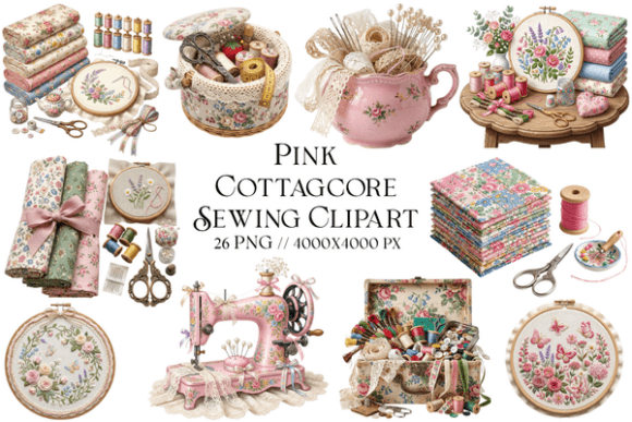 Download Pink Cottagecore Sewing Clipart - Sewing Collection